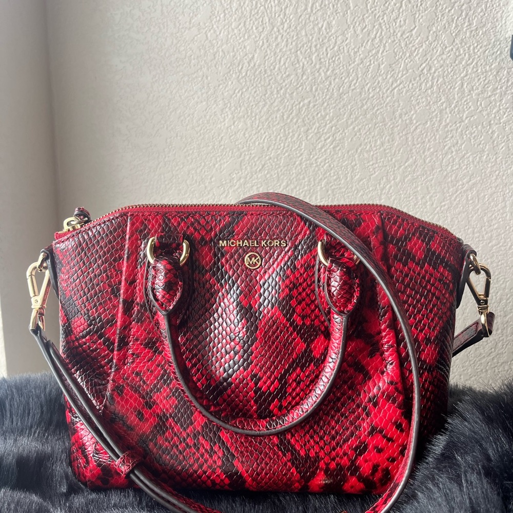 Micheal Kors Red Python Embossed Handbag - image 5